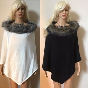 White House Black Market Fur Poncho OS